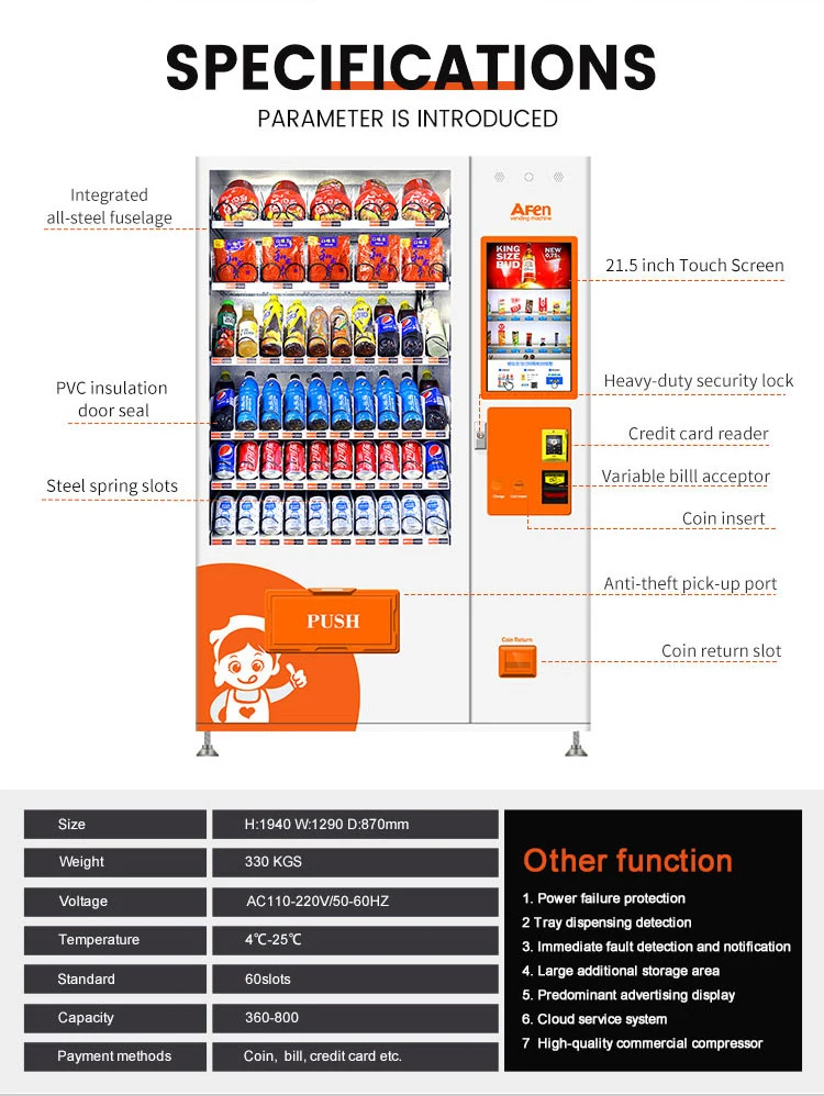 Afen China Vending Machine Manufacturer Sale in Bulk Fresh Food Elevator Vending Machine with Pefrigeration