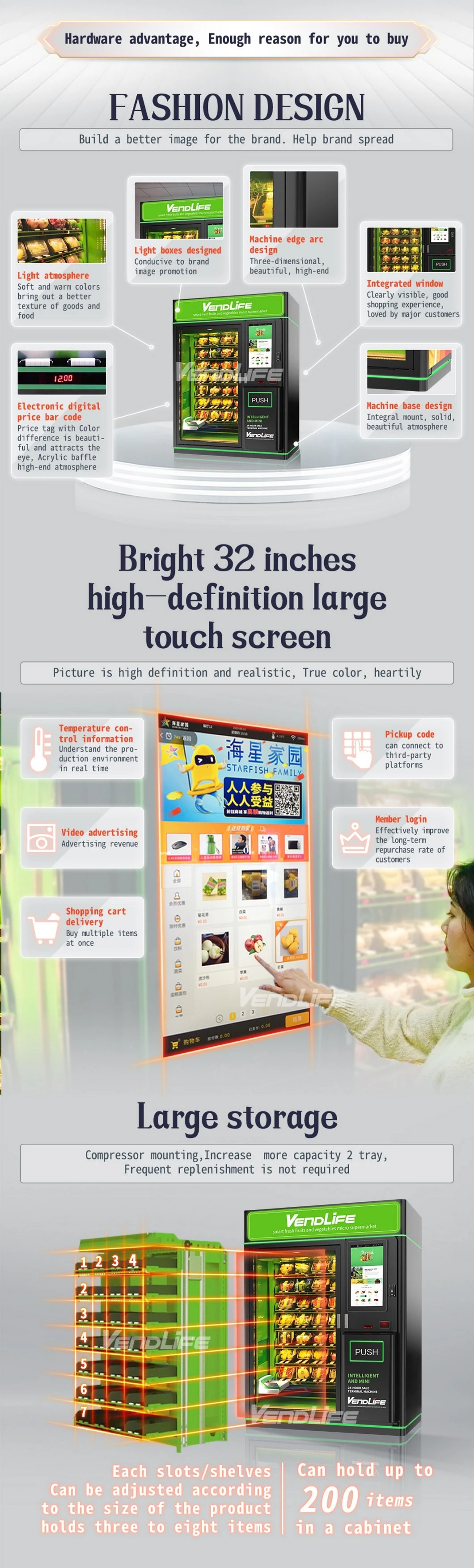 Micro Supermarket Fruit&Vegetable Cold Food Vending Machine Bread Machine Kiosk Fresh Frozen Food Smart Vending Machine