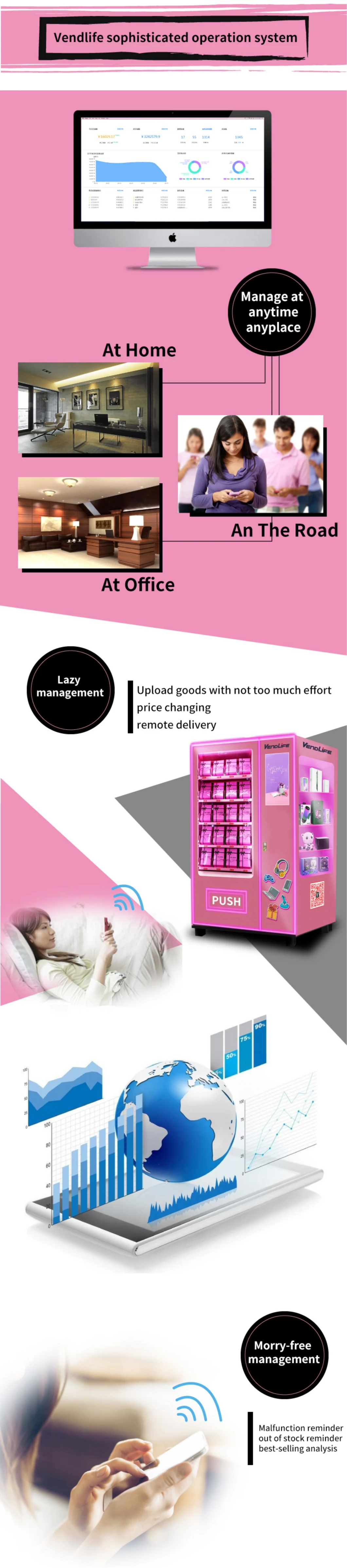 Pink Touch Screen Vending Machine Makeup Vending Machine Cosmetic Machine for Sell Lashes Wigs and Nail Gift Boxes Smart Vending Machine